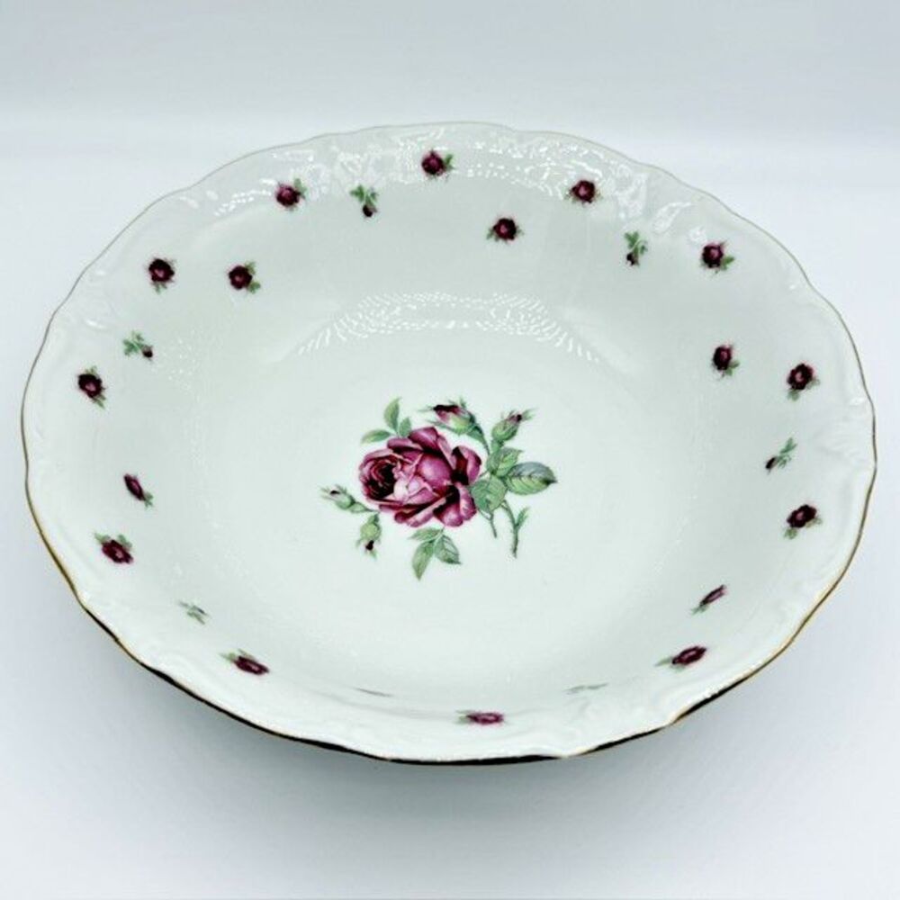 Treasure Chest Bavaria China First Love Serving Bowl 9.5" Pink Rose Gold Trim